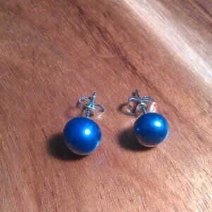 Blue Shell Pearl Stainless Steel Stud Earrings